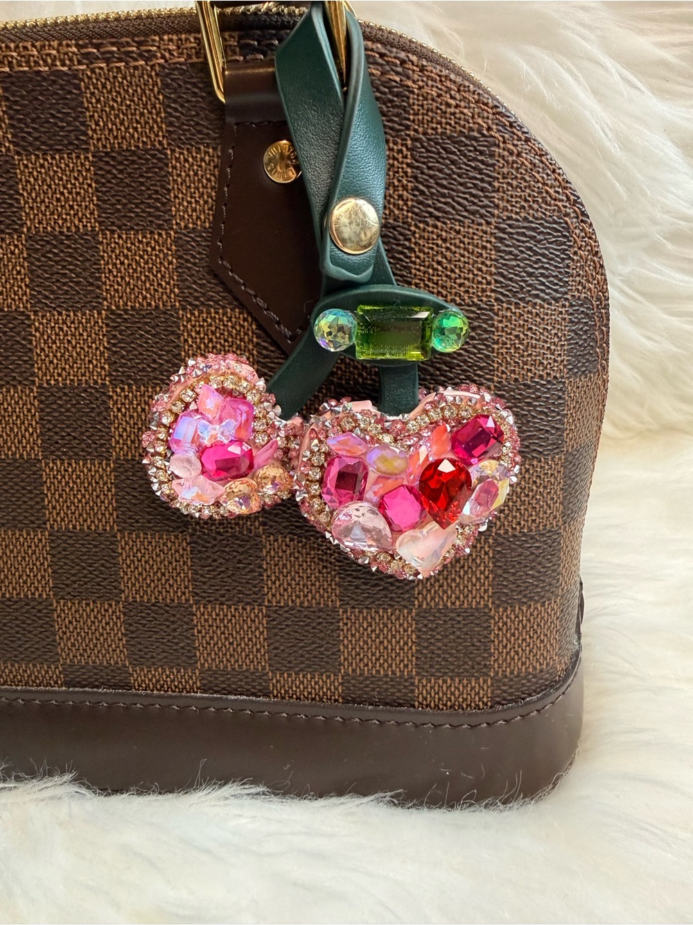 Sparkling Pink Heart cherry Bag Charm Keychain